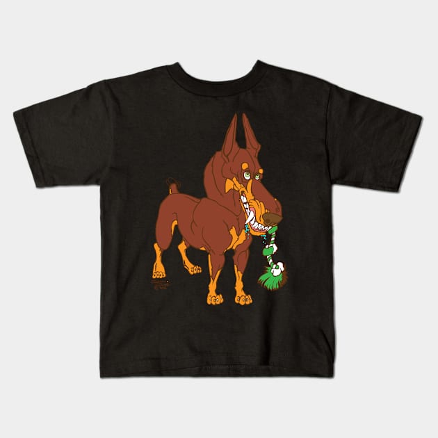 Red Doberman Kids T-Shirt by WildThingsTreasures34